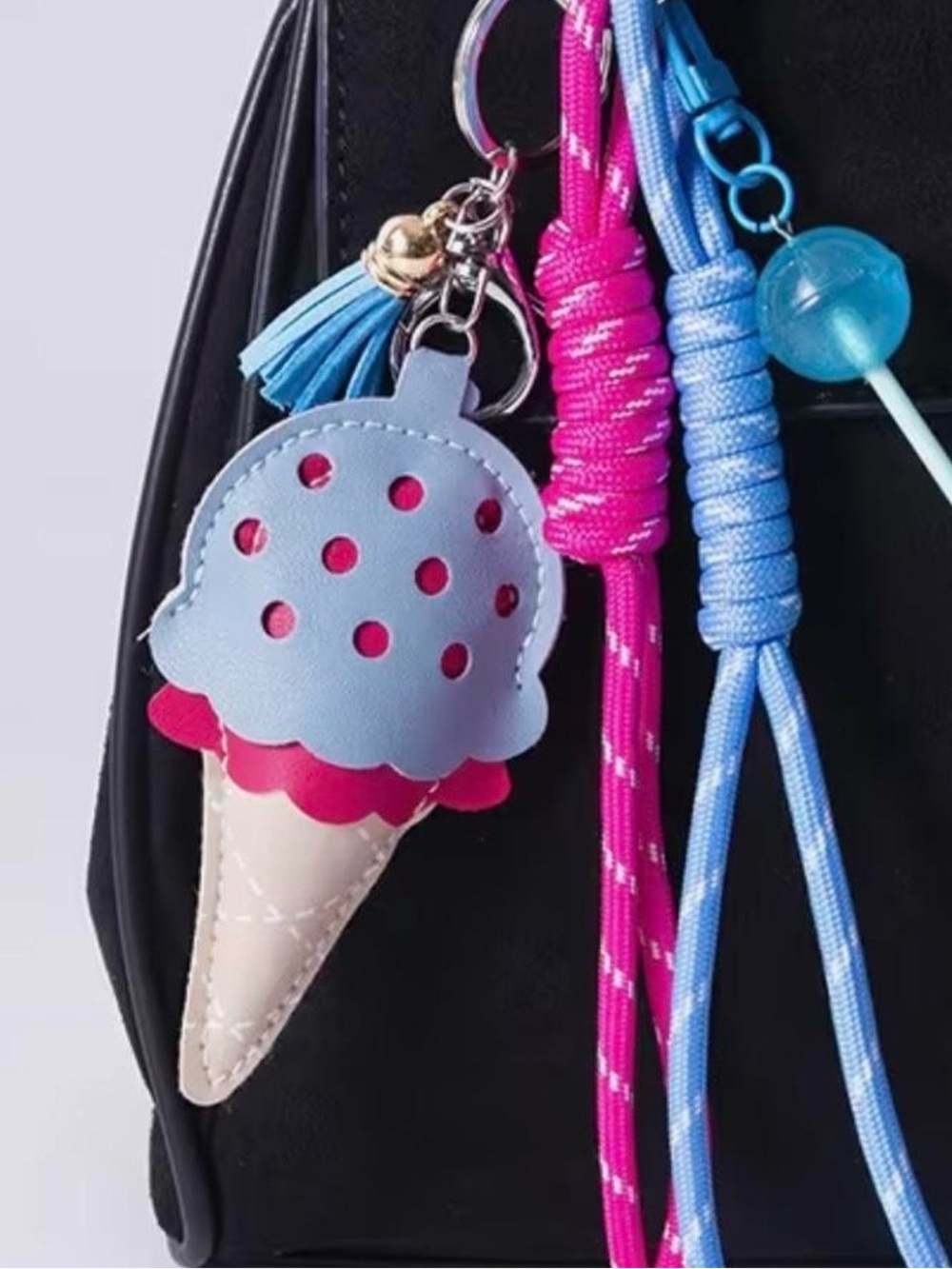 Ice Cream Charm Bag Keychain - Blue & Pink